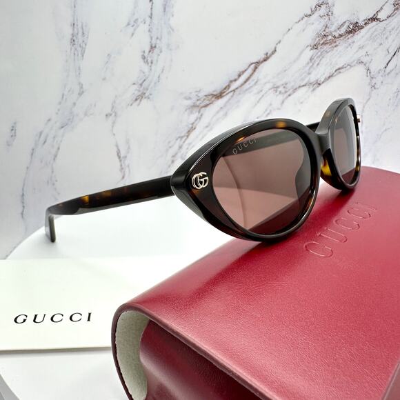 New GUCCI Sunglasses Brown Cat Eye Gold Metal Front Interlocking GG Logo Womens main image 12